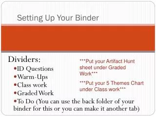 Setting Up Your Binder