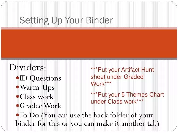 setting up your binder