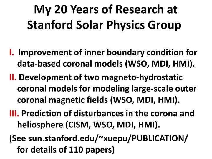 my 20 years of research at stanford solar physics group