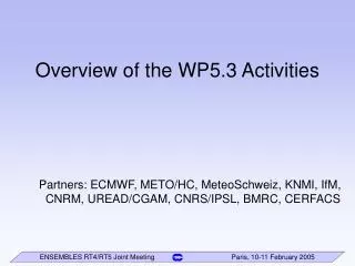 Overview of the WP5.3 Activities