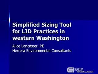 Simplified Sizing Tool for LID Practices in western Washington
