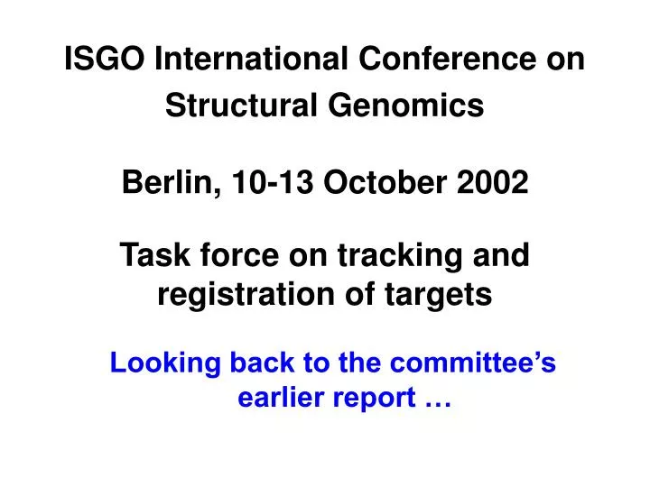 isgo international conference on structural genomics