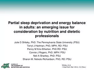JOURNAL OF THE ACADEMY OF NUTRITION AND DIETETICS