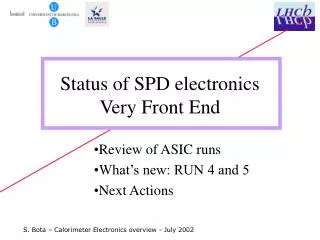 Status of SPD electronics Very Front End