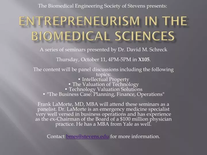 entrepreneurism in the biomedical sciences