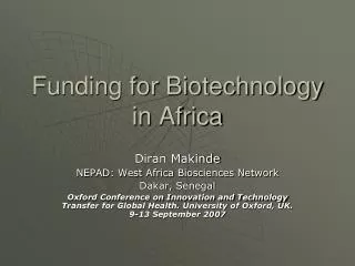 Funding for Biotechnology in Africa