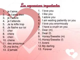 les expressions importantes
