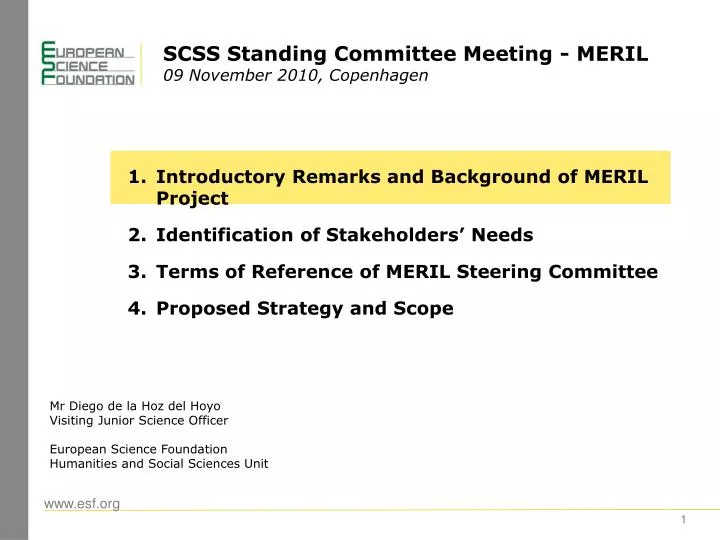 scss standing committee meeting meril 09 november 2010 copenhagen