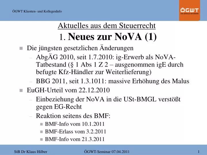 aktuelles aus dem steuerrecht 1 neues zur nova 1