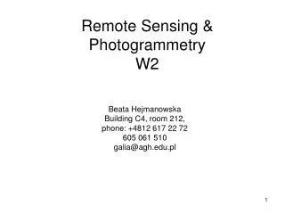 Remote Sensing &amp; Photogrammetry W2