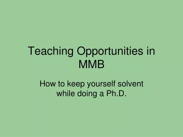 teaching opportunities in mmb