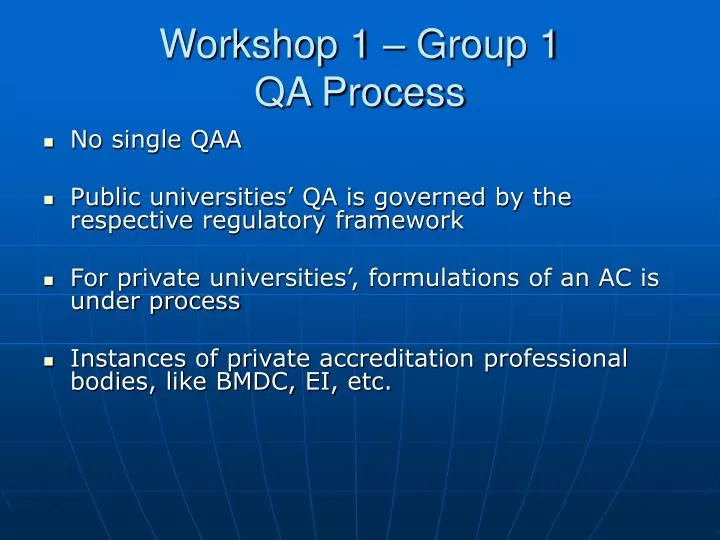 workshop 1 group 1 qa process