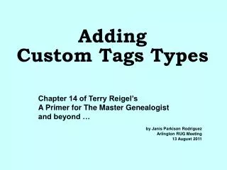 Adding Custom Tags Types