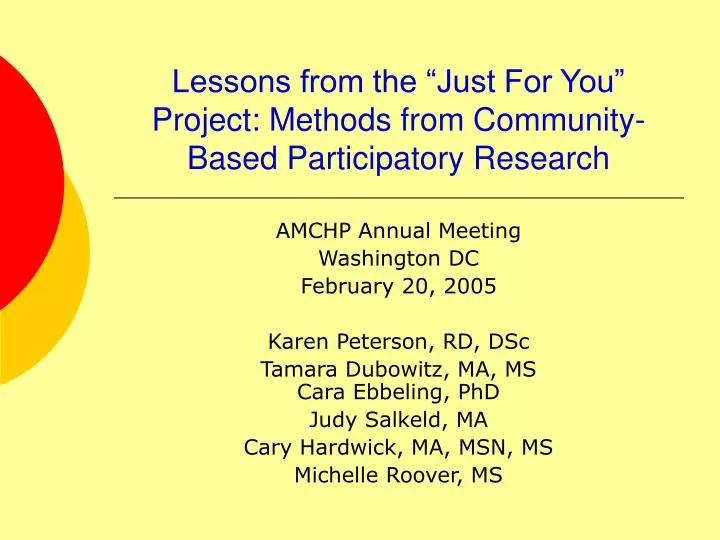lessons from the just for you project methods from community based participatory research