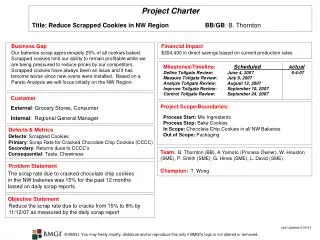Project Charter Title: Reduce Scrapped Cookies in NW Region BB/GB : B. Thornton