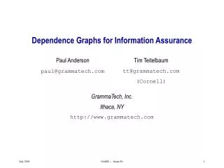 Dependence Graphs for Information Assurance