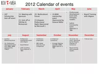 2012 Calendar of events