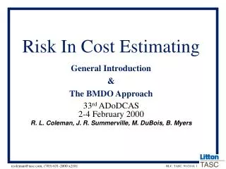 Risk In Cost Estimating