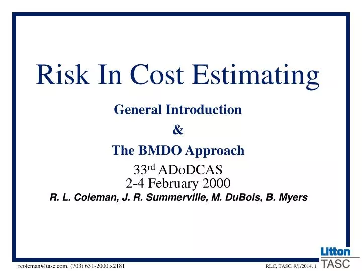 risk in cost estimating