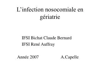 l infection nosocomiale en g riatrie