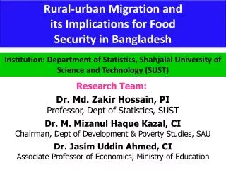 Rural-urban Migration and its Implications for Food Security in Bangladesh