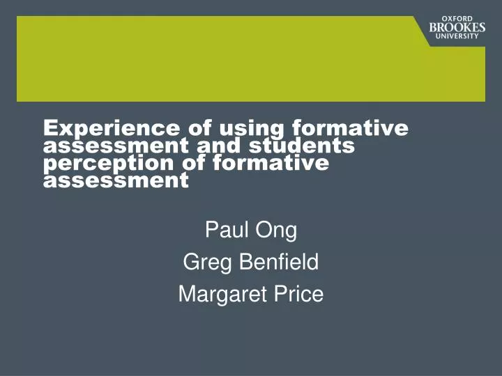 experience of using formative assessment and students perception of formative assessment