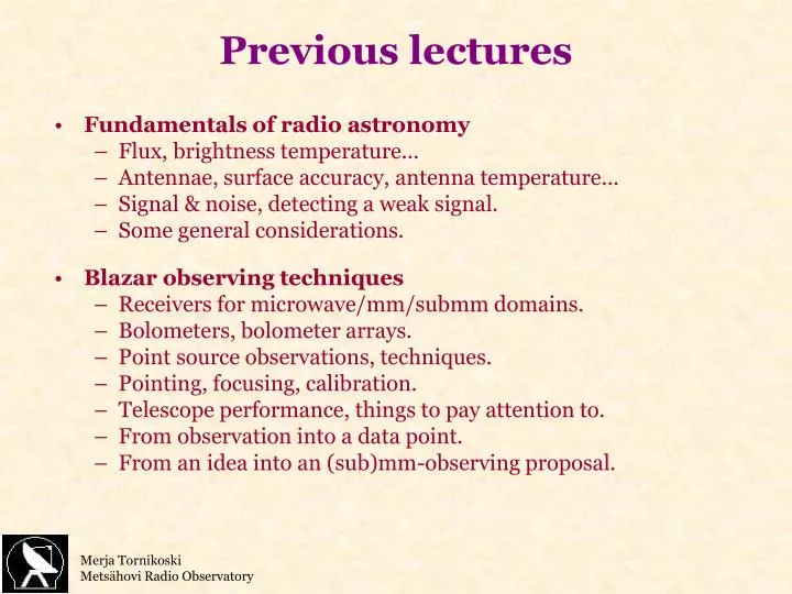 previous lectures