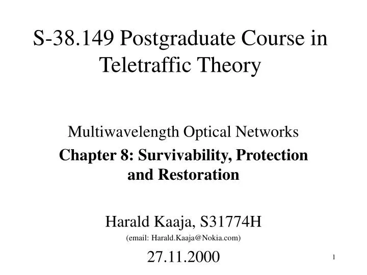 s 38 149 postgraduate course in teletraffic theory