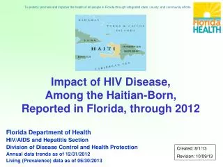 Impact of HIV Disease, Among the Haitian-Born, Reported in Florida, through 2012