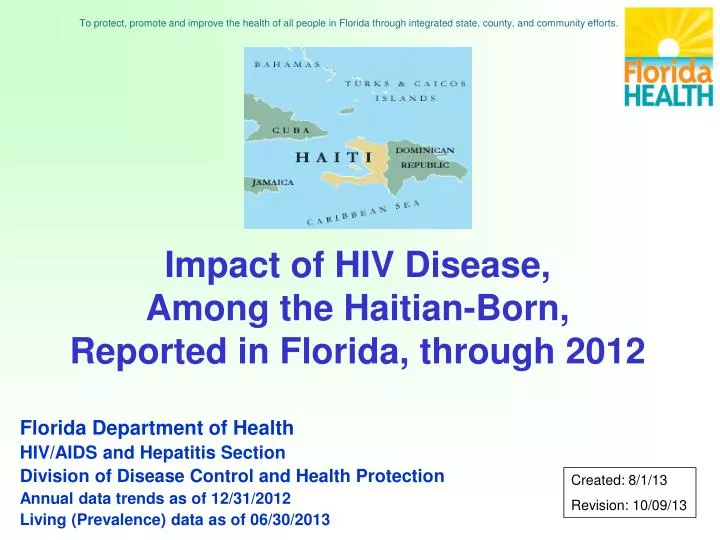 impact of hiv disease among the haitian born reported in florida through 2012