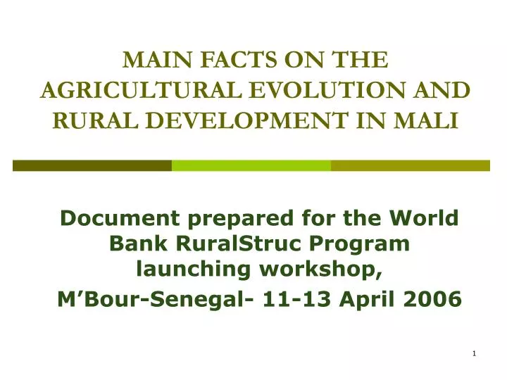 main facts on the agricultural evolution and rural development in mali