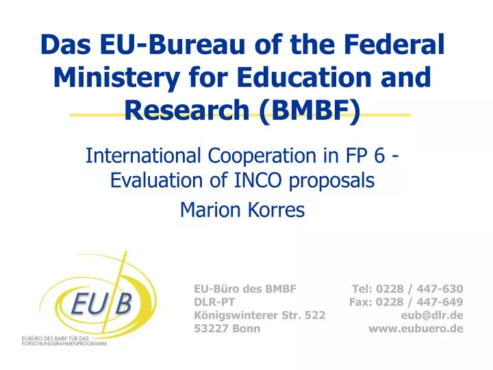 das eu bureau of the federal ministery for education and research bmbf