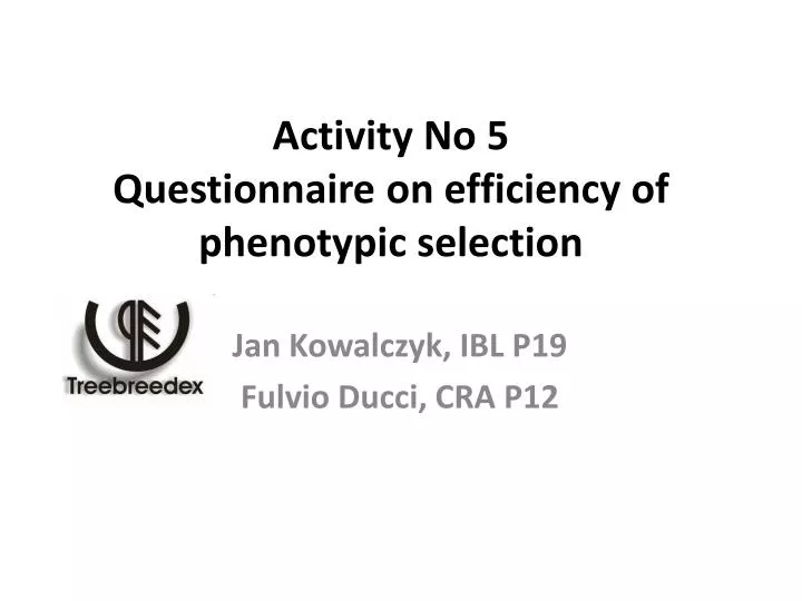 activity no 5 questionnaire on efficiency of phenotypic selection
