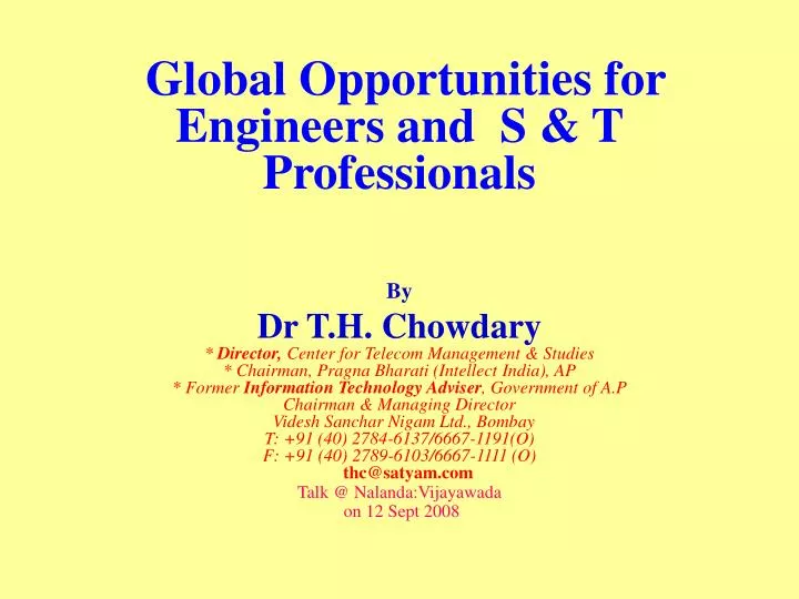 global opportunities for engineers and s t professionals