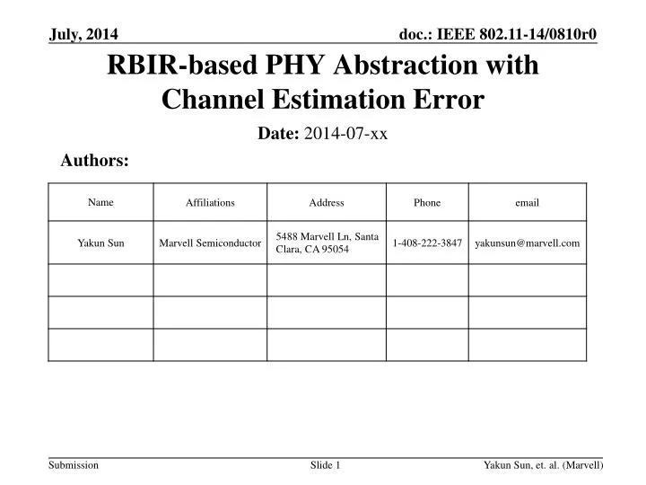 rbir based phy abstraction with channel estimation error