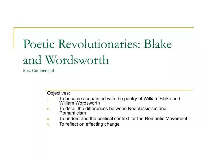 poetic revolutionaries blake and wordsworth mrs cumberland