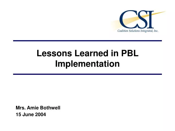 lessons learned in pbl implementation