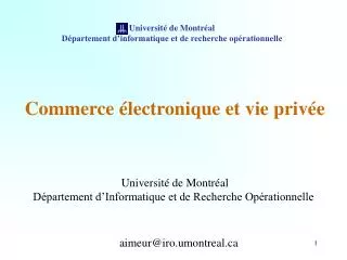 Université de Montréal Département d’informatique et de recherche opérationnelle