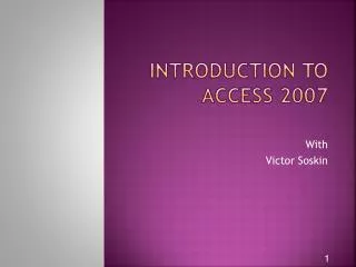 Introduction to Access 2007