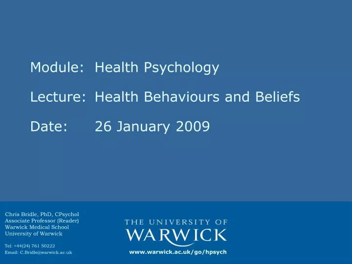 module health psychology lecture health behaviours and beliefs date 26 january 2009