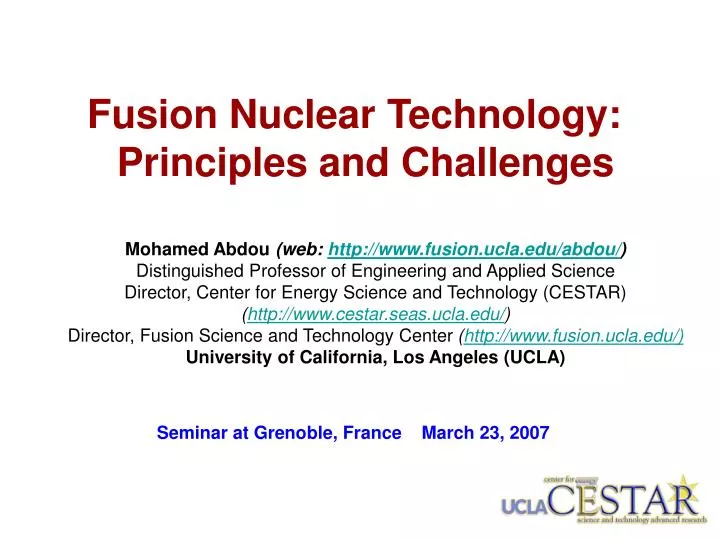 fusion nuclear technology principles and challenges