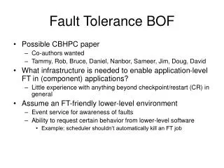 Fault Tolerance BOF