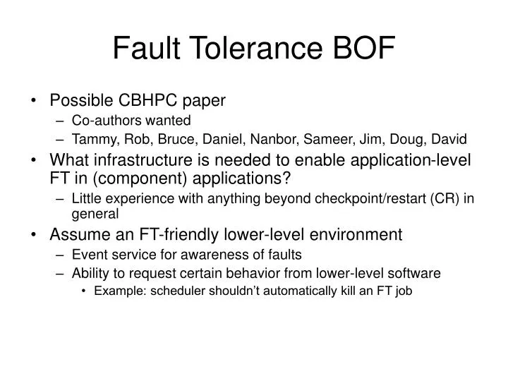fault tolerance bof