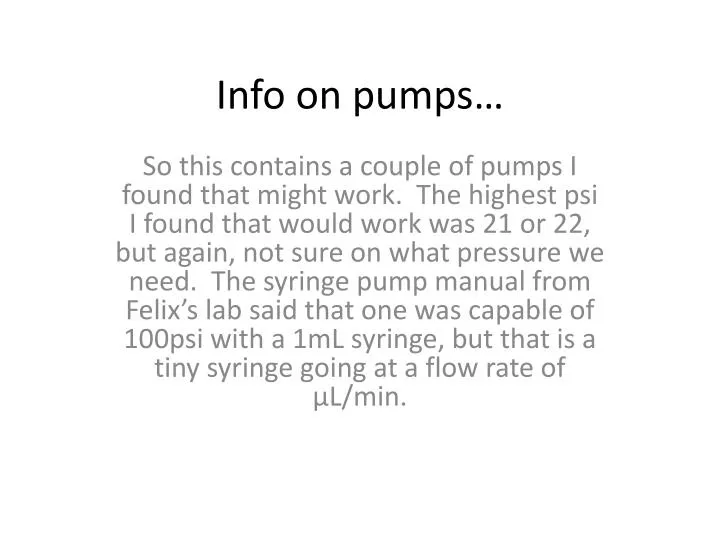 info on pumps