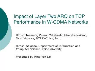 Impact of Layer Two ARQ on TCP Performance in W-CDMA Networks