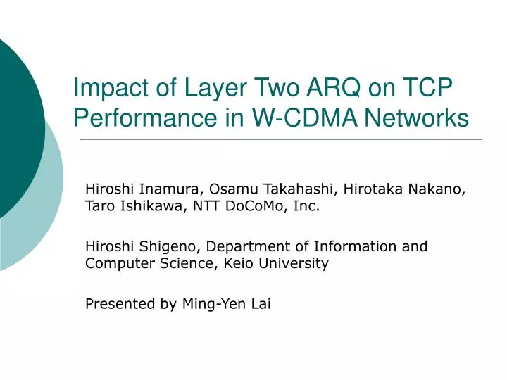 impact of layer two arq on tcp performance in w cdma networks
