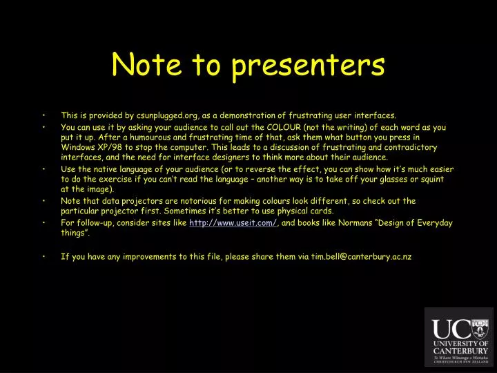 note to presenters