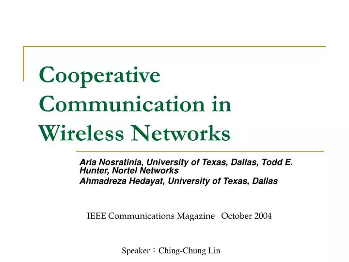 cooperative communication in wireless networks