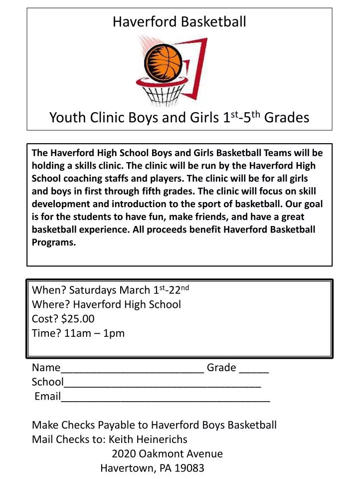 haverford basketball youth clinic boys and girls 1 st 5 th grades