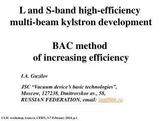 L and S-band high-efficiency multi-beam kylstron development BAC method of increasing efficiency